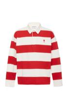 Ami Logo-embroidered Striped Cotton-jersey Rugby Shirt
