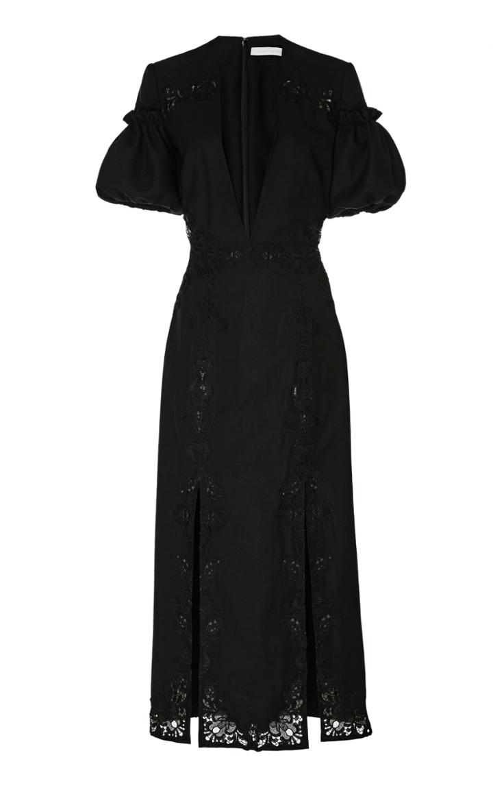 Jonathan Simkhai Wool Applique Deep V Dress