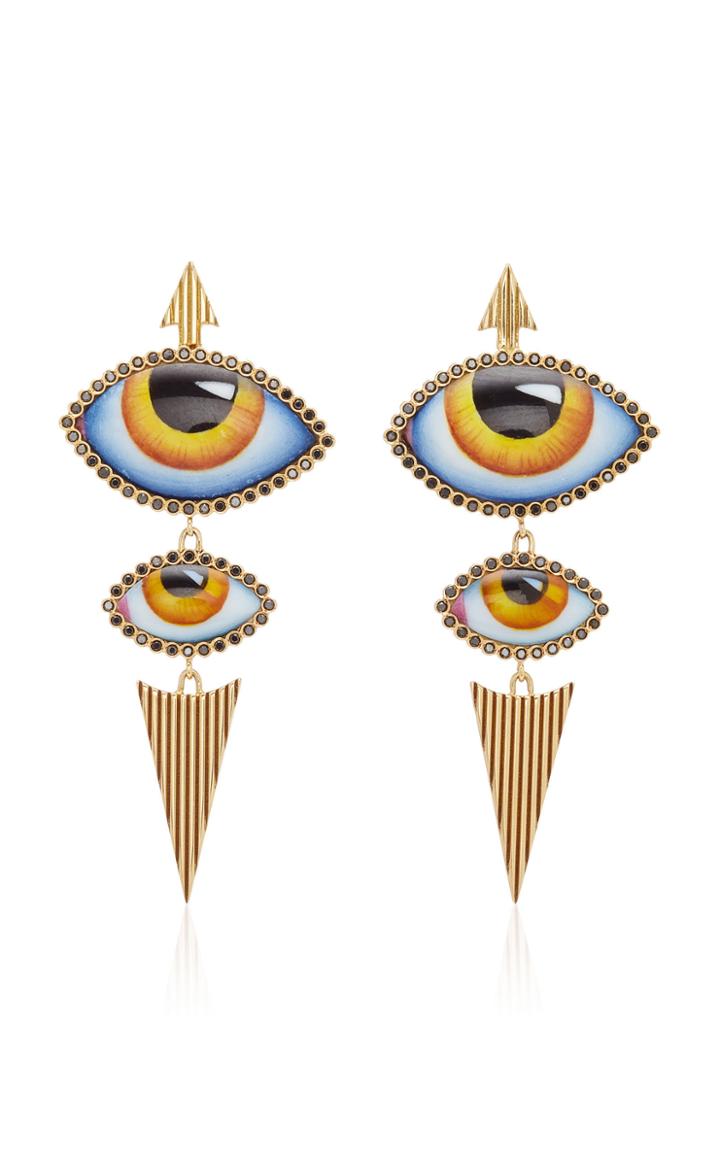 Moda Operandi Lito 14k Gold Yellow Enamel Eye And Diamond Earrings