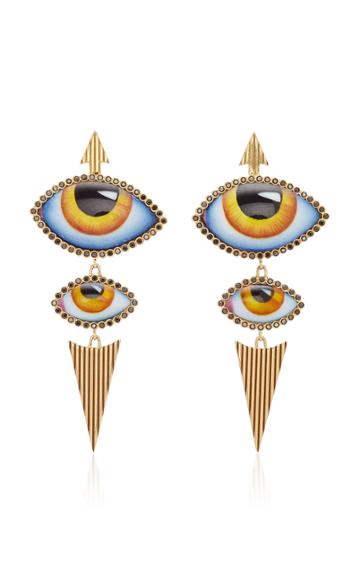 Moda Operandi Lito 14k Gold Yellow Enamel Eye And Diamond Earrings