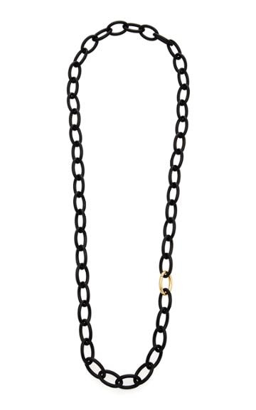 Antonia Miletto Carved Ebony Wood Oval Link Chain Necklace