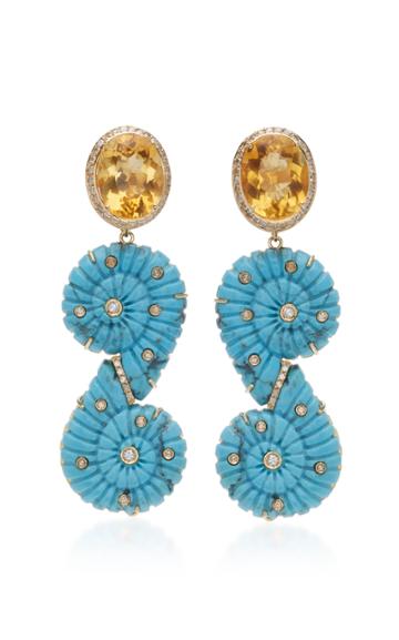 Rodrigo Massot 18k Gold, Diamond, Citrine, And Turquoise Earrings