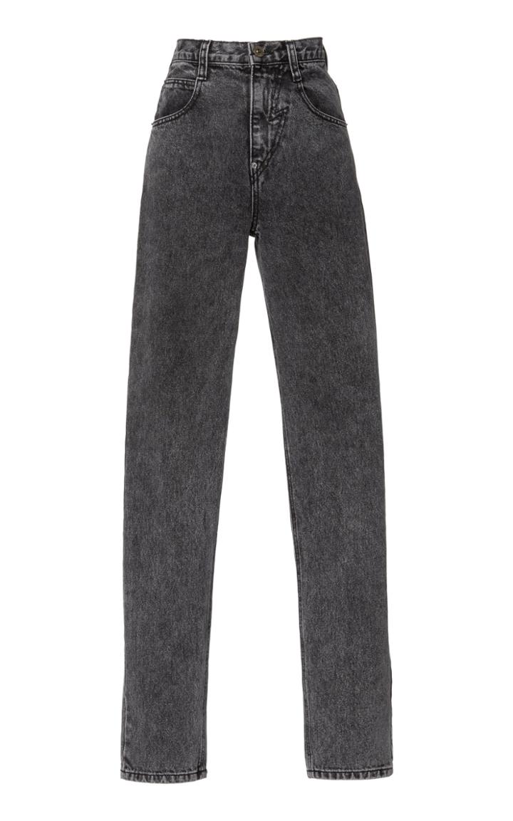Pushbutton High-rise Straight-leg Acid Wash Jeans