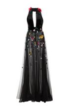 Monique Lhuillier Halter Neck Embroidered Gown