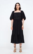 Moda Operandi Sea Nadja Puff-sleeve Pleated Taffeta Midi Dress