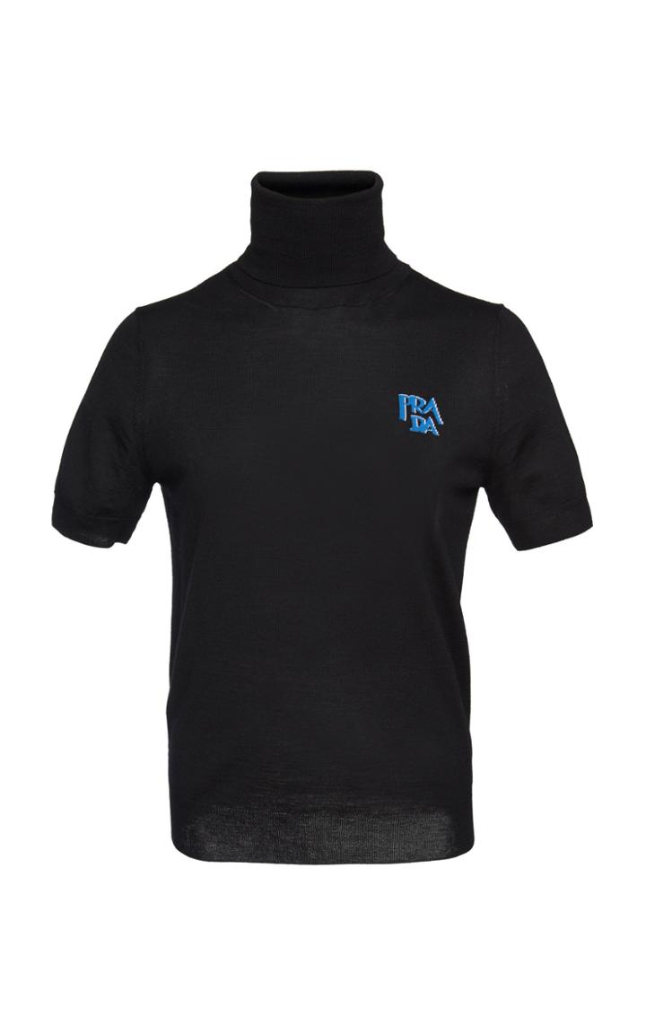 Prada Short Sleeve Logo Knit Top