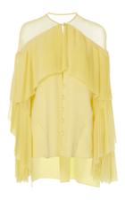 Prabal Gurung Long Sleeve Silk Blouse With Pleated Front