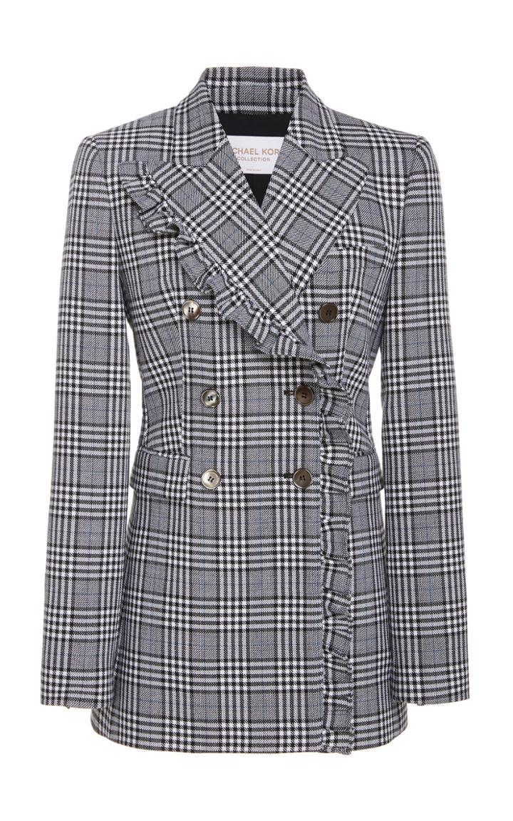 Michael Kors Collection Plaid Ruffled Wool Blazer
