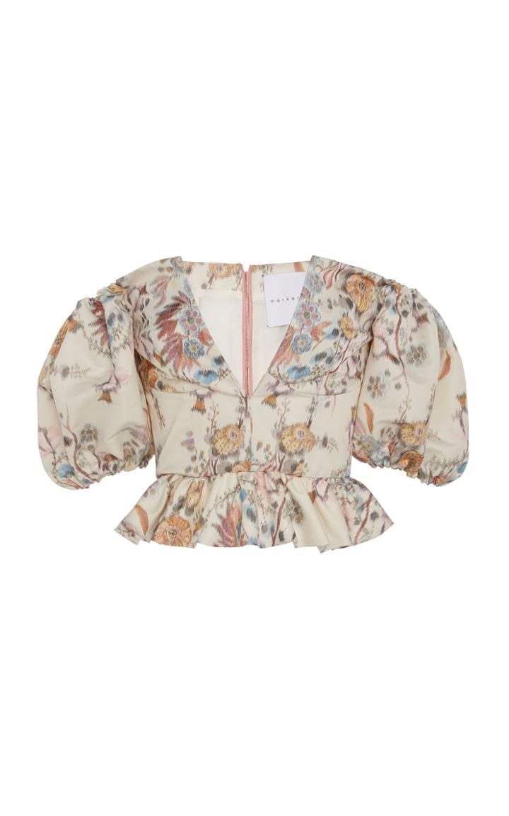 Markarian Exclusive Bernadetto Floral Peplum Cropped Top