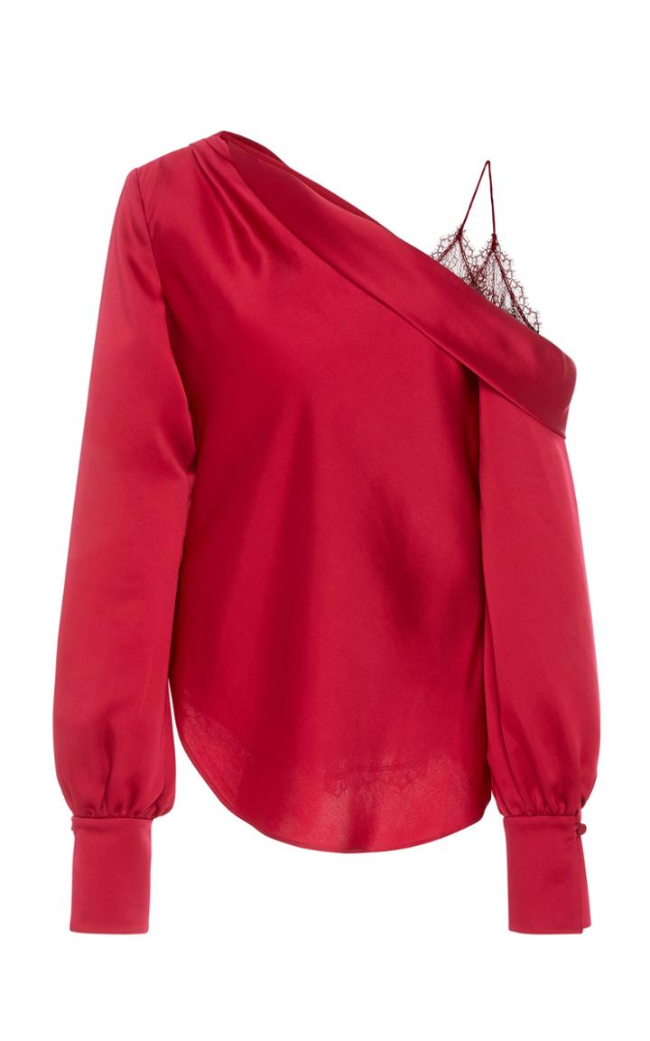 Jonathan Simkhai Cold-shoulder Satin And Lace Top