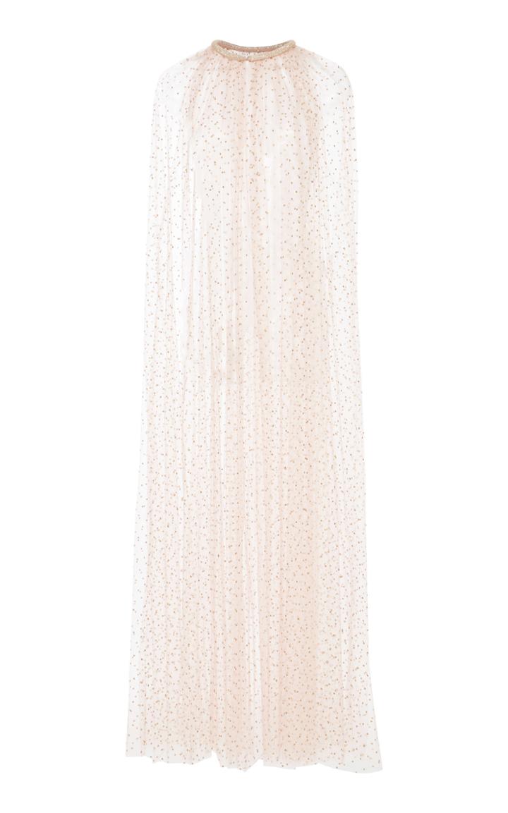 Monique Lhuillier Dotted Tulle Gathered Cape