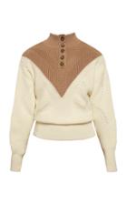 Anna October Vera Wool Varigated-stitch Colorblocked Button-neck Sweater
