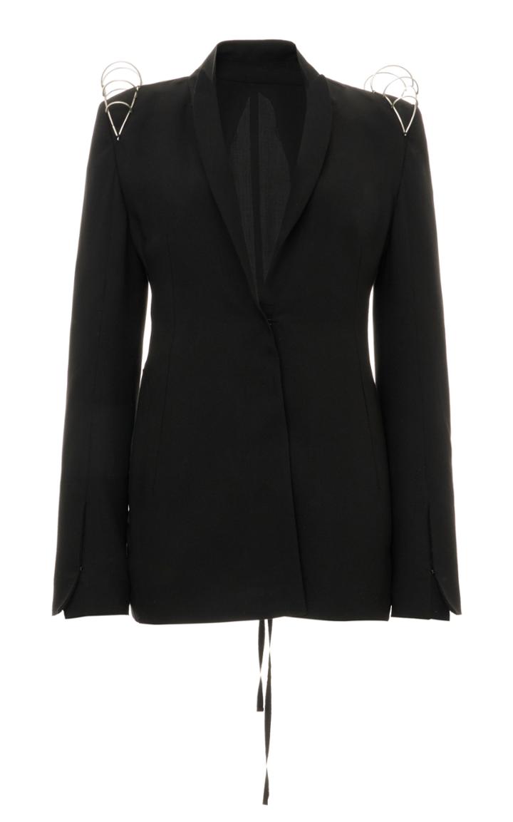 Moda Operandi Ann Demeulemeester Tie-accented Wool-blend Blazer Without Shoulder Emb