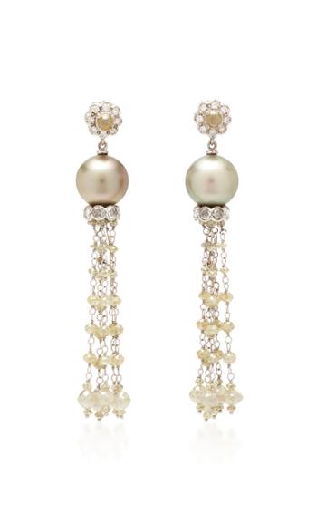 Busatti 18k White Gold Pearl And Diamond Tassel Earrings