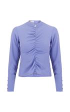 Amal Al Mulla Blue Crepe Rushed Fitted Top With Aquamarine Stone Detailing