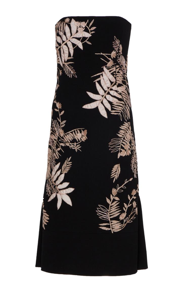 J. Mendel Embroidered Strapless Crepe Midi Dress