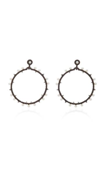 Nancy Newberg Oxidized Silver Hoop Earrings With Pearls And Diamonds
