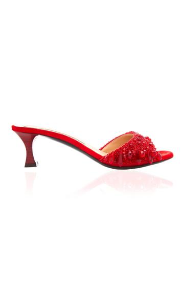 Tabitha Simmons For Brock Collection Embroidered Suede Kitten Heel Slides