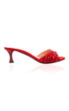 Tabitha Simmons For Brock Collection Embroidered Suede Kitten Heel Slides