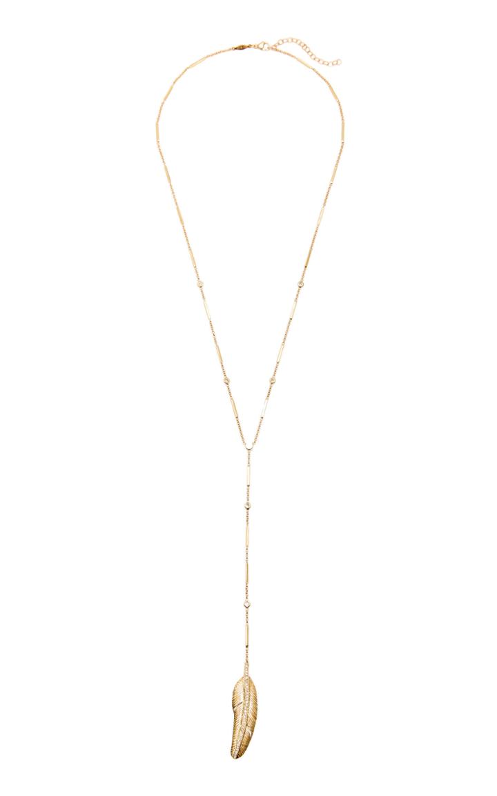 Jacquie Aiche 14k Yellow Gold Large Pave Feather Y Necklace