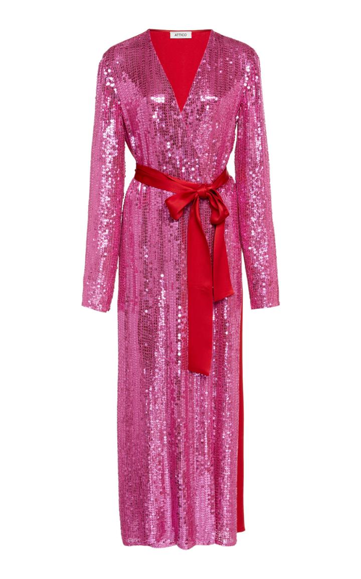 Attico Satin Sequins Wrap Dress