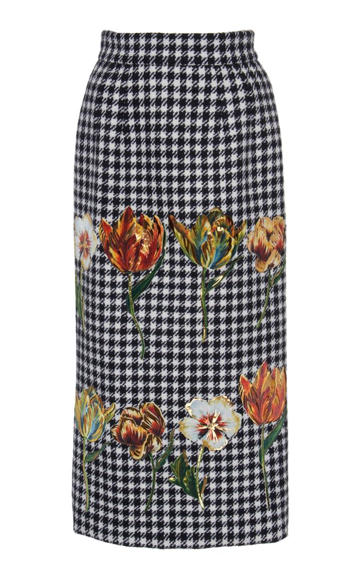 Dolce & Gabbana Checked Floral Appliqu Midi Skirt