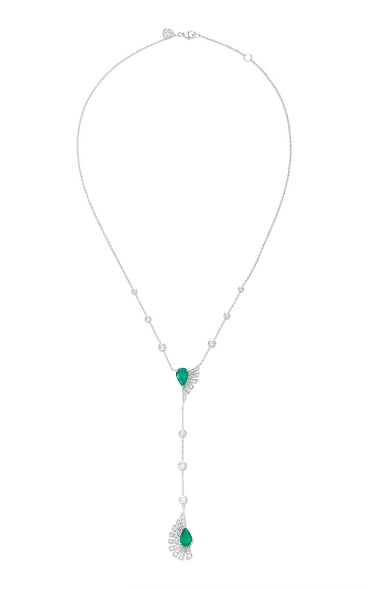 Hueb Labyrinth 18k White Gold Diamond And Emerald Necklace