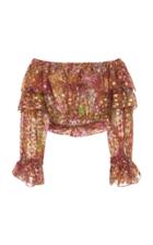 Moda Operandi Dundas Metallic Floral Silk-blend Ruffled Cropped Blouse Size: 38