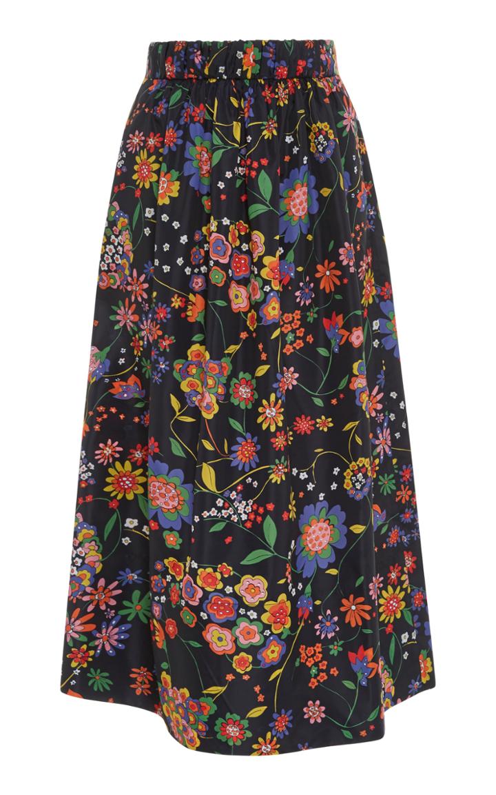 Tibi Smocking Floral Full Skirt