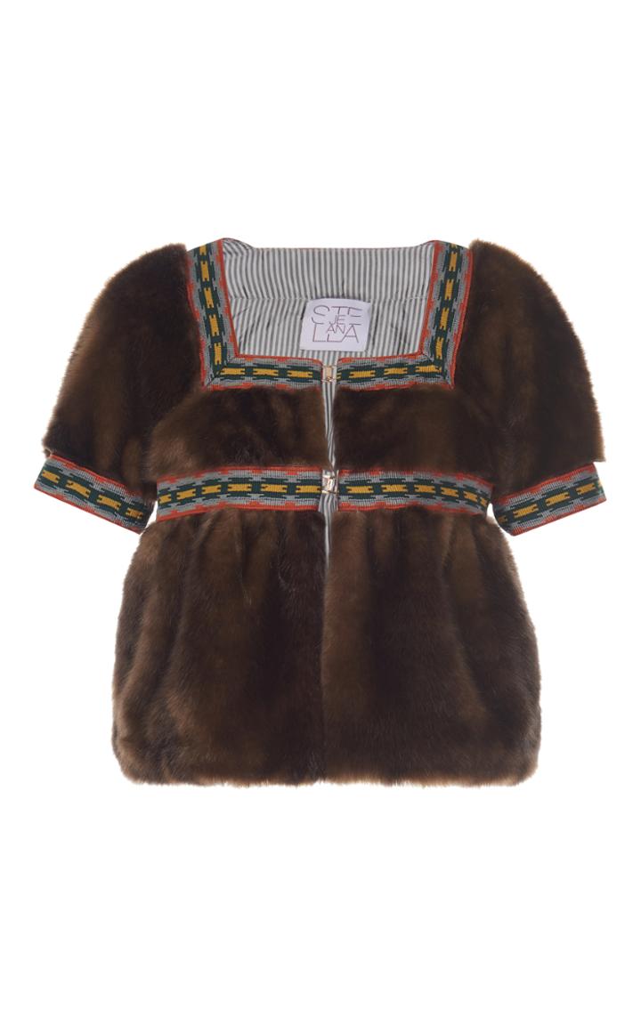 Stella Jean Short Sleeve Faux Fur Top