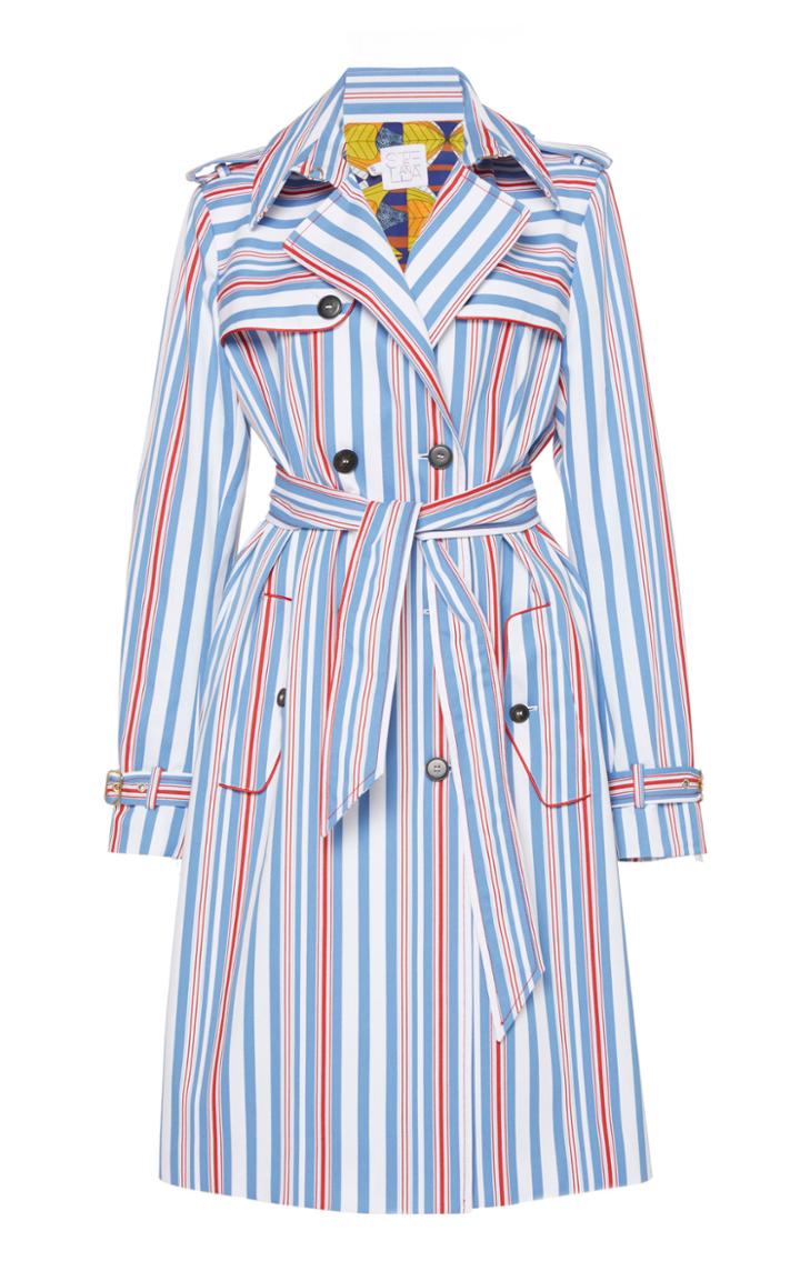 Stella Jean Cotton Blend Tie Trench
