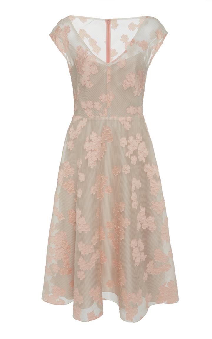 Lela Rose Open Neck Full Skirt Silk Dress