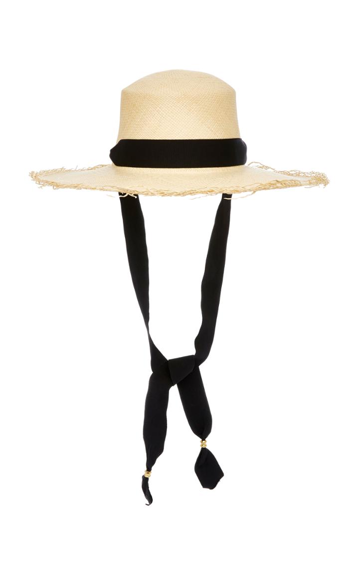 Sensi Studio Frayed Woven Straw Boater Hat With Adjustable Band
