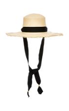 Sensi Studio Frayed Woven Straw Boater Hat With Adjustable Band