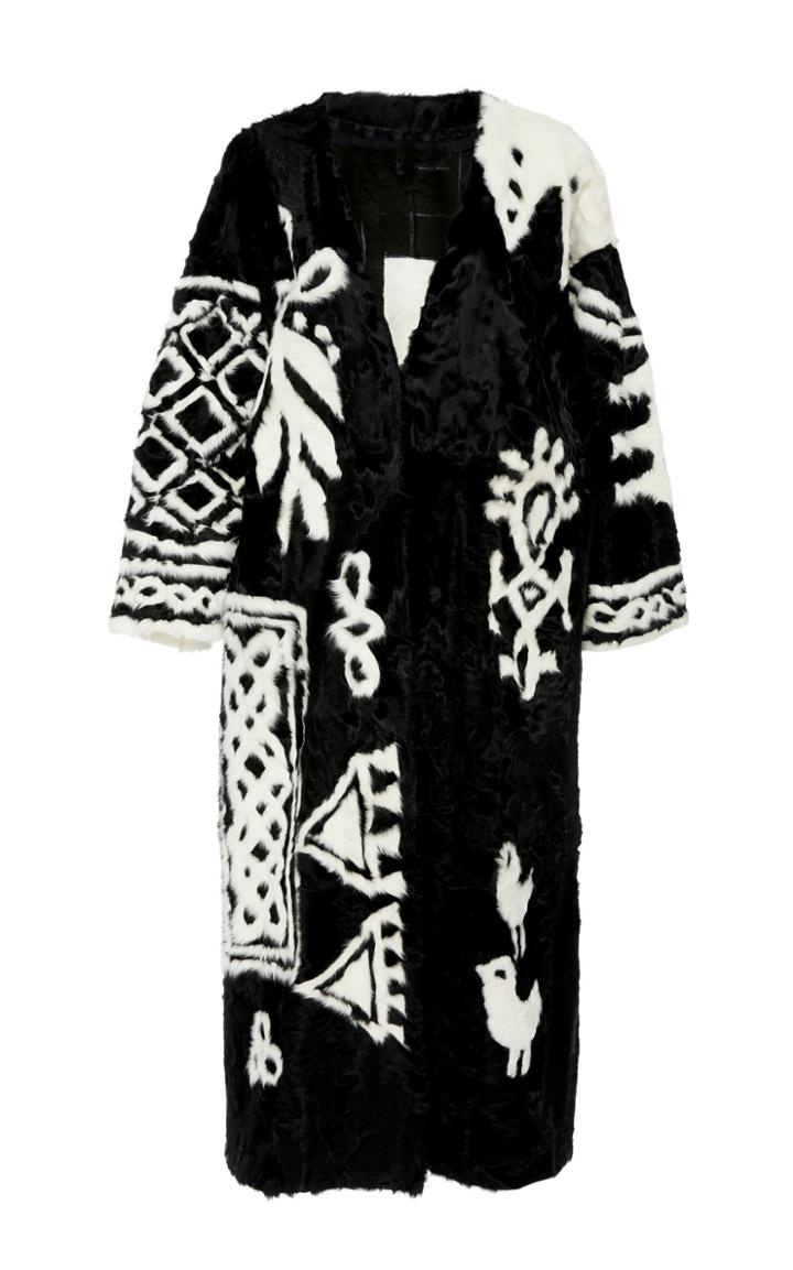Oscar De La Renta Dyed Nappa Lamb Haus Intarsia Coat