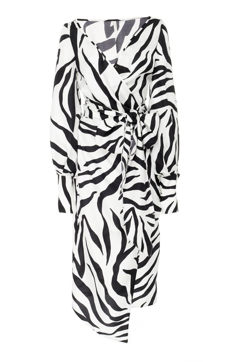 Oscar De La Renta Wrap Front Zebra Print Midi Dress