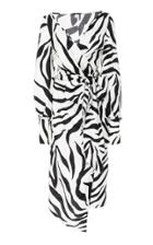 Oscar De La Renta Wrap Front Zebra Print Midi Dress