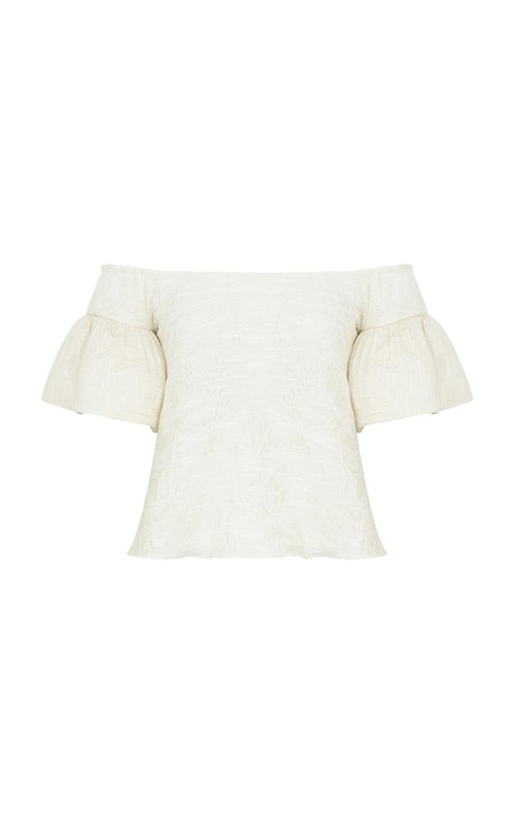 Razan Alazzouni Floral Jacquard Top With Puff Sleeves
