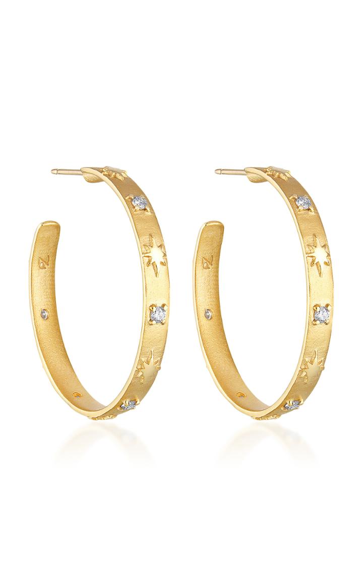 Pamela Zamore Star And Stone 18k Yellow Gold Diamond Hoop Earrings