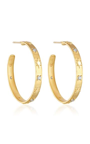 Pamela Zamore Star And Stone 18k Yellow Gold Diamond Hoop Earrings