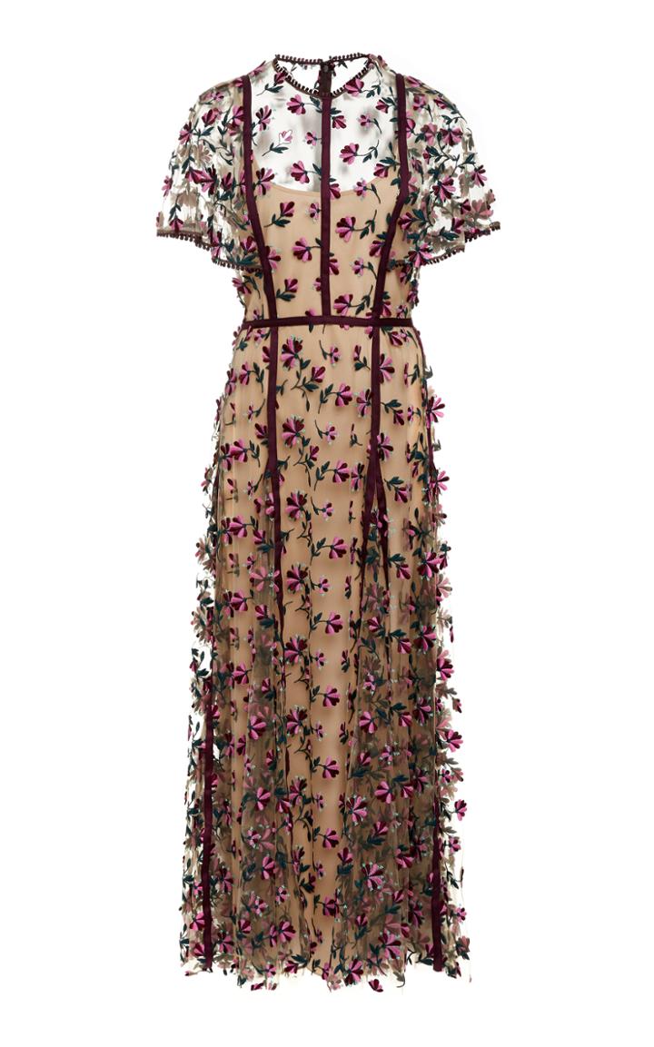Lela Rose Floral-embroidered Tulle Dress