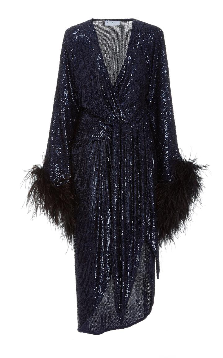 Nervi Donna Feather-trimmed Sequined Wrap Dress