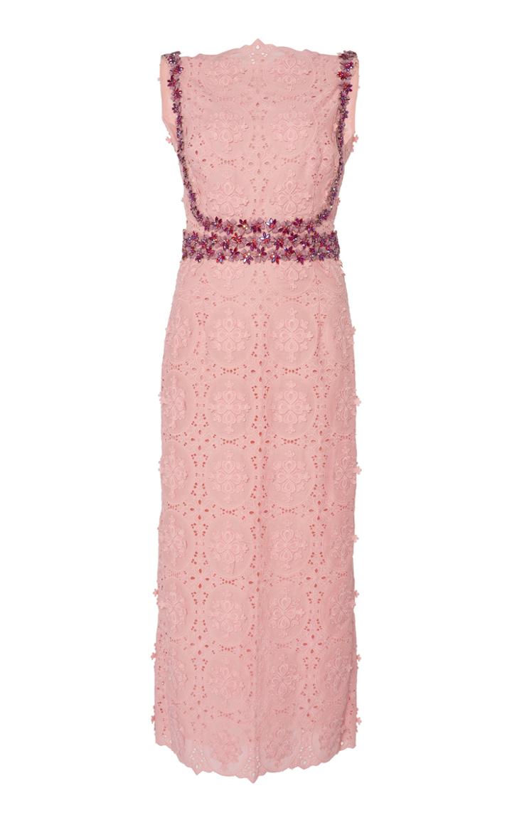 Costarellos Crystal Embellished Cotton-guipere Sheath Dress