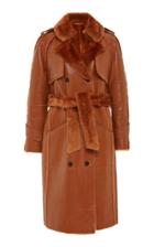 Common Leisure The One Shearling-trimmed Patent Effect Trench Coat