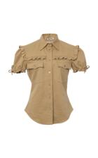 Miu Miu Short Sleeve Ruffle Button-up Shirt