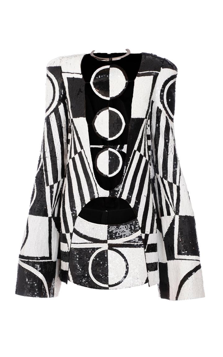 Moda Operandi Balmain Geometric Cutout Sequined Mini Dress Size: 36