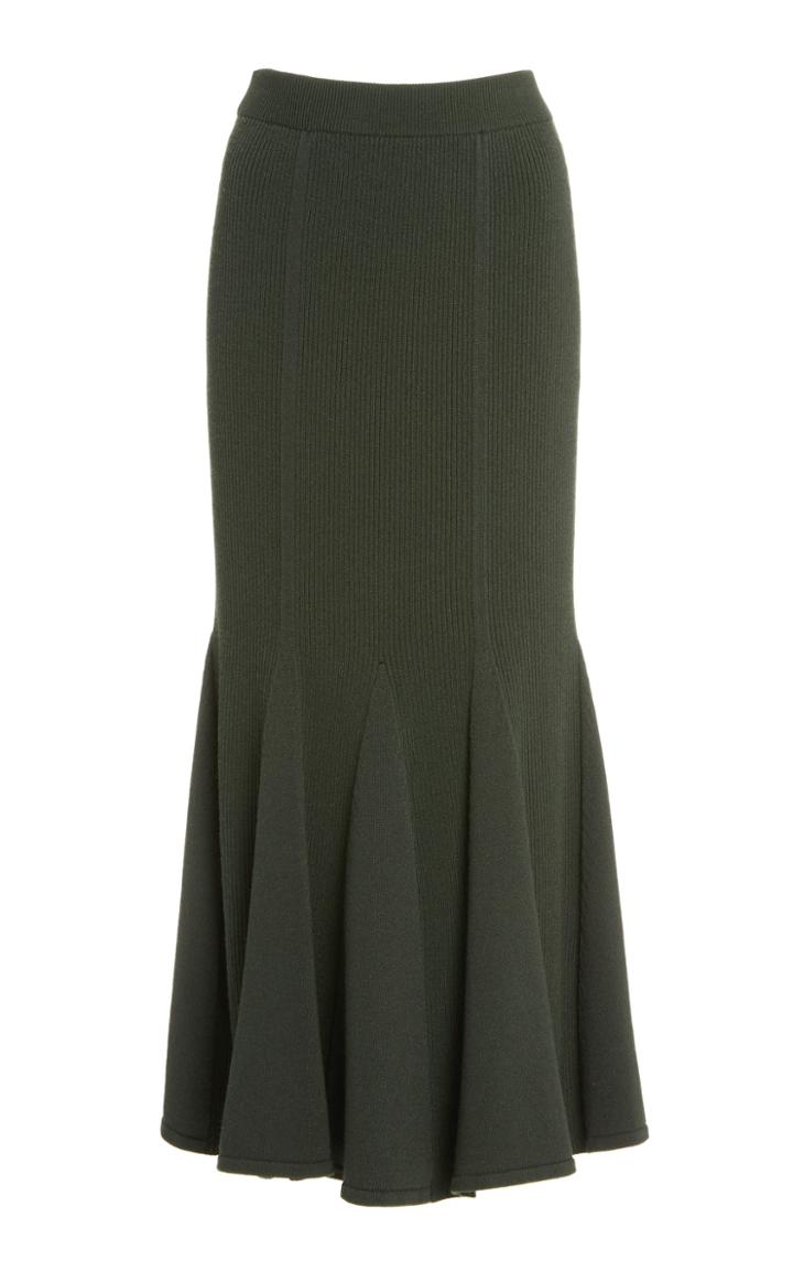 Carolina Herrera Plaited Ribbed-knit Flared Skirt