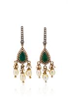 Amrapali Gold Drop Earrings With Diamond Emerald & Pearls