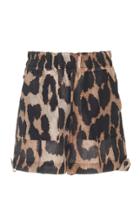 Ganni Leopard-print Linen And Silk-print Mini Shorts