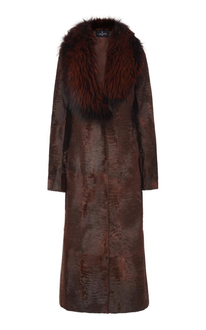 J. Mendel Broadtail Coat With Perforated Silver Fox Collar